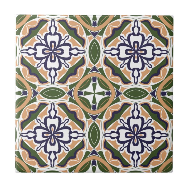 Cerâmica Padrão Geométrico de Azulejo Floral Elegante Verde (Frente)