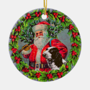 Cerâmica Papai noel com o ornamento do Spaniel de Springer
