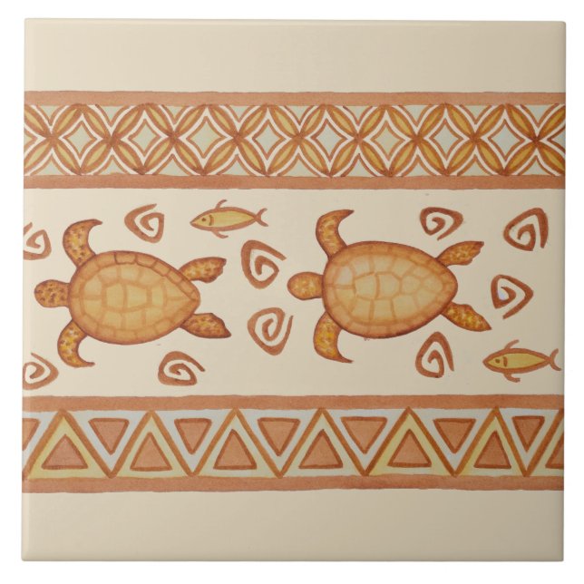Cerâmica Pares de azulejo havaiano da tartaruga de mar de (Frente)