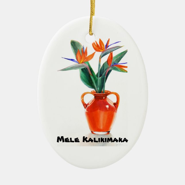 Cerâmica Pássaro de Mele Kalikimaka do ornamento do Oval do (Frente)