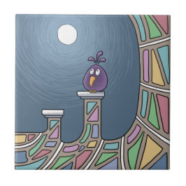 Cerâmica Pássaro de Tiki roxo com Azulejo de lua de cheio