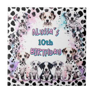 Cerâmica Pastel Rainbow Dalmatic Puppy Azulejo de aniversár