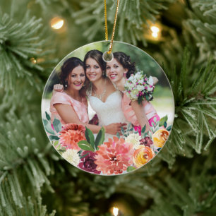 Cerâmica Peach Floral Maior Ornamento de Bridesmaid do Mund