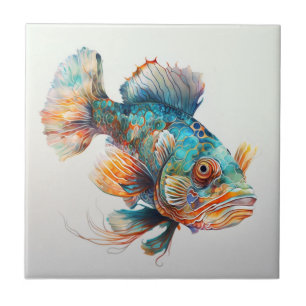 Cerâmica Peixes de mandarina, Aquarela, Azulejo cerâmico