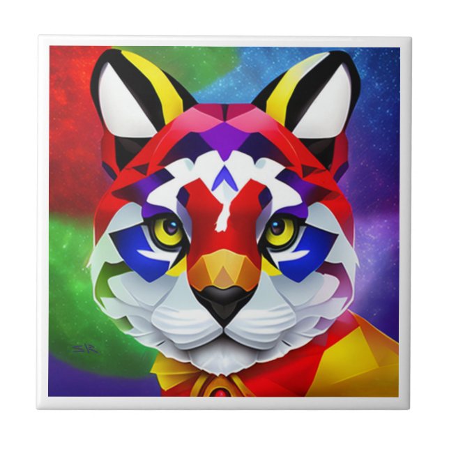 Cerâmica Pequeno azulejo branco Cat de Alexander (Frente)