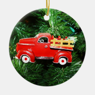 Cerâmica Pequeno Ornamento de Caminhões de Natal Vermelho