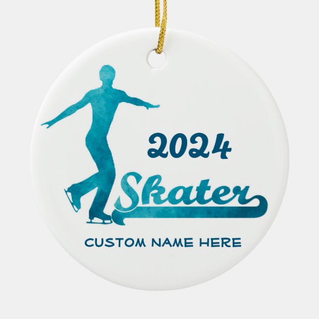 Cerâmica Personalizar ornamento Azul de Patinação 2024 (Frente)