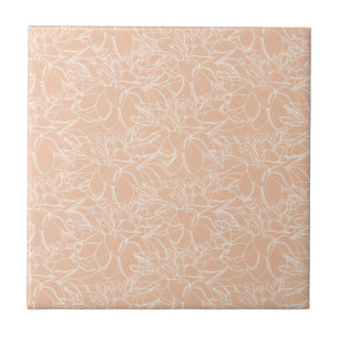 Cerâmica Pêssego com Azulejo cerâmico de Arte Floral Branca