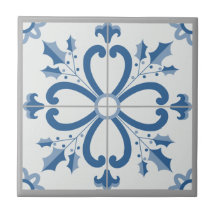 Pétalas de Natal e flores azulejo azul