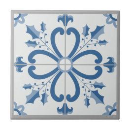 Cerâmica Pétalas de Natal e flores azulejo azul