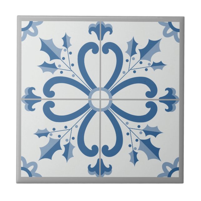 Cerâmica Pétalas de Natal e flores azulejo azul (Frente)