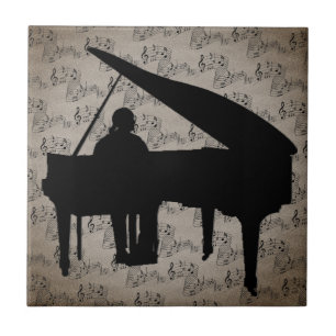 CERÂMICA  PIANO SOBRE NOTAS DE MÚSICA AZULEJO CERÂMICO