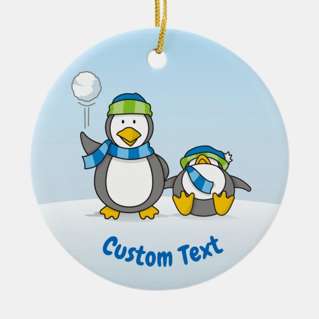 Cerâmica Pinguins de neve, ornamento cerâmico (Frente)