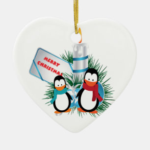 Cerâmica Pinguins e ornamento personalizado de Velas