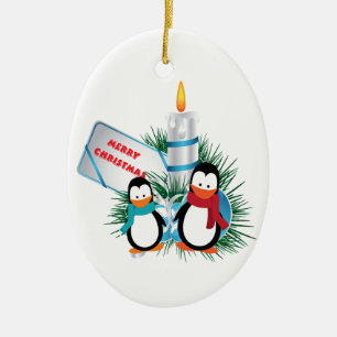 Cerâmica Pinguins e ornamento personalizado de Velas