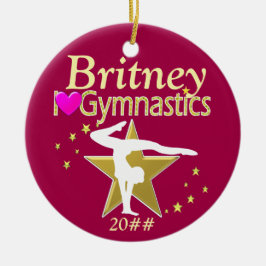 CERÂMICA PINK E ORNAMENTO DE GINMNAST PERSONALIZADO DOURADO