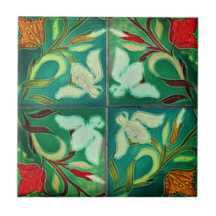 Cerâmica Pintura antiga mosaica de azulejo cerâmico de flor