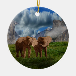 Cerâmica Pintura De Óleo Duo De Elefante, Ornamento Cerâmic