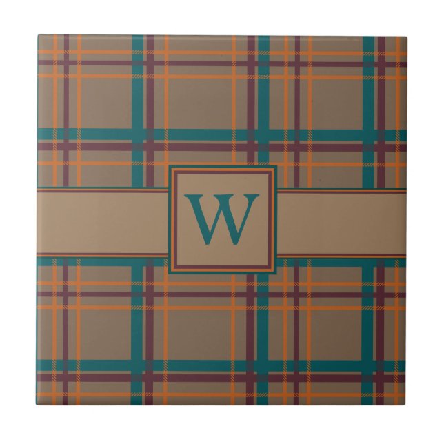 Cerâmica Plaid de Azulejo Outono Chic (Frente)