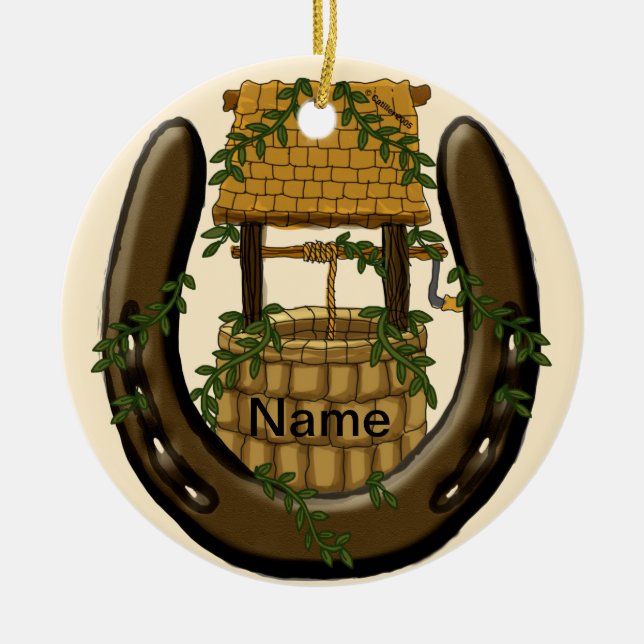 Cerâmica Poço de Desejos Ferradura Amish ornamento com nome (Frente)