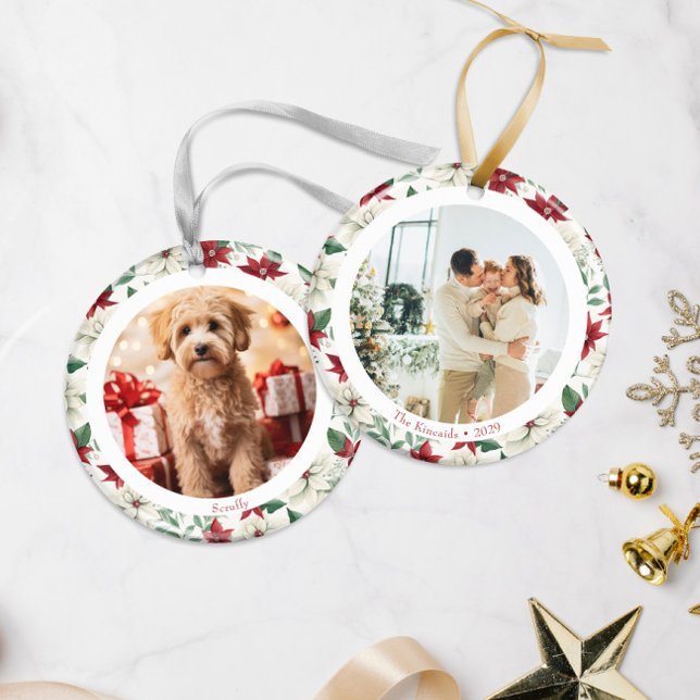 Cerâmica Poinsettia Elegante Ornamento de Férias Duas Fotog (Criador carregado)