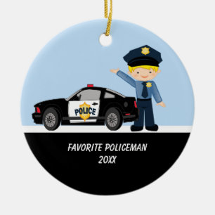 Cerâmica Polícia adorável com o ornamento do carro de