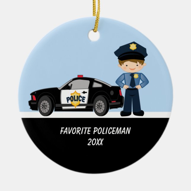 Cerâmica Policial Adorável com Ornamento de Carro Policial (Frente)