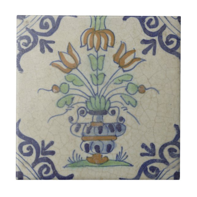 Cerâmica Pote De Flor Antiquado Com Azulejo Delft (Frente)