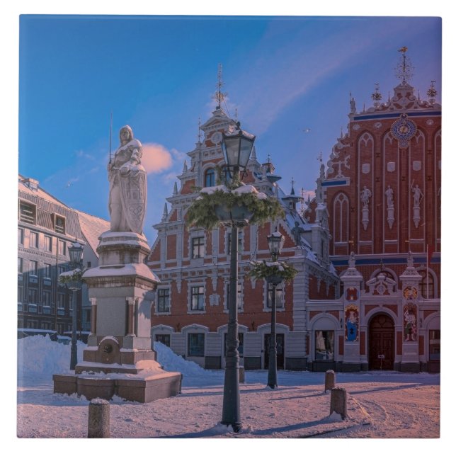 Cerâmica Praça da Prefeitura de Riga no Azulejo de inverno (Frente)