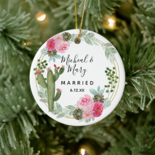 Cerâmica Presente de Ornamento de Casamento de Cactus Rosa