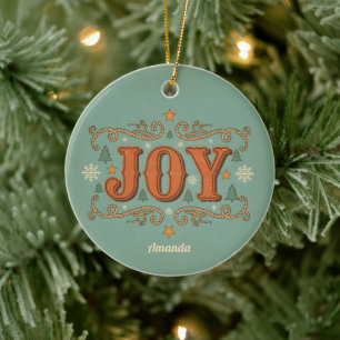 Cerâmica Presente de Ornamento de Natal de Alegria Western