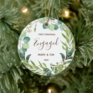 Cerâmica Presente de Ornamento Engajado de Natal em Greener
