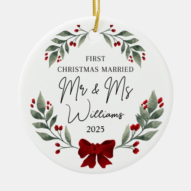 Cerâmica Primeiro Natal Como Ornamento Casado, Presente De  (Frente)