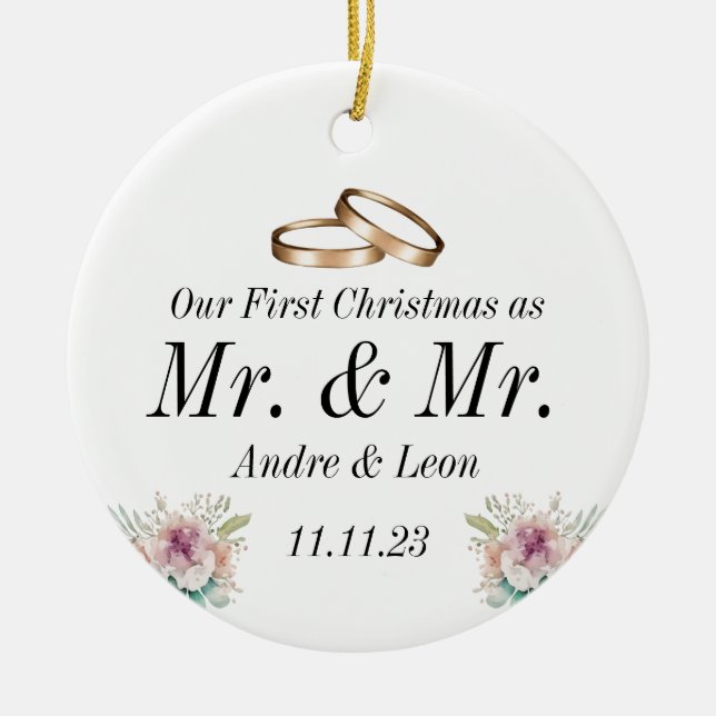 Cerâmica Primeiro Natal como Ornamento de Casal Casado (Frente)