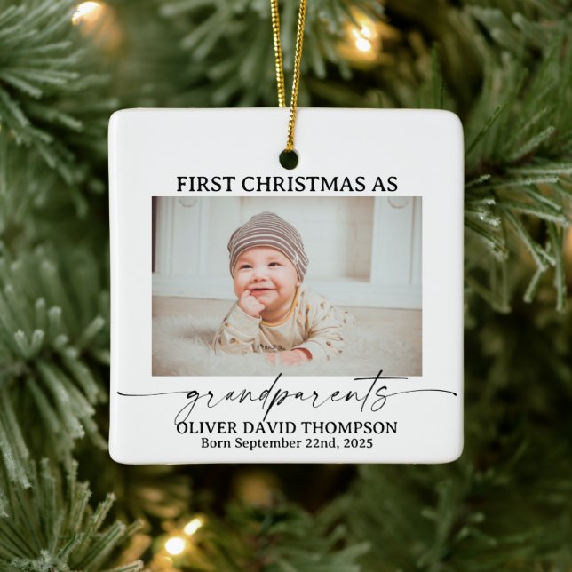 Cerâmica Primeiro Natal como Ornamento Fotográfico de Avós (Árvore)