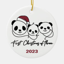 Cerâmica Primeiro Natal do Ornamento Familiar de Três Panda