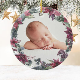 Cerâmica Primeiro Natal Floral Bebê Foto Ornamento de Cerâm