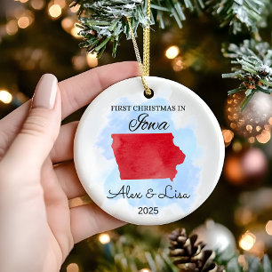 Cerâmica Primeiro Natal no Ornamento do Estado de Iowa