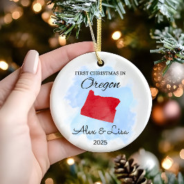 Cerâmica Primeiro Natal no Ornamento Estatal de Oregon