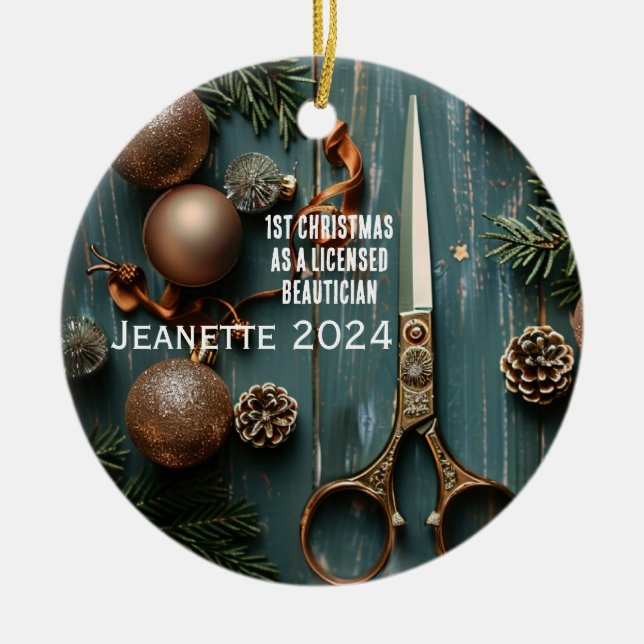 Cerâmica Primeiro Ornamento de Beleza Licenciado no Natal (Frente)