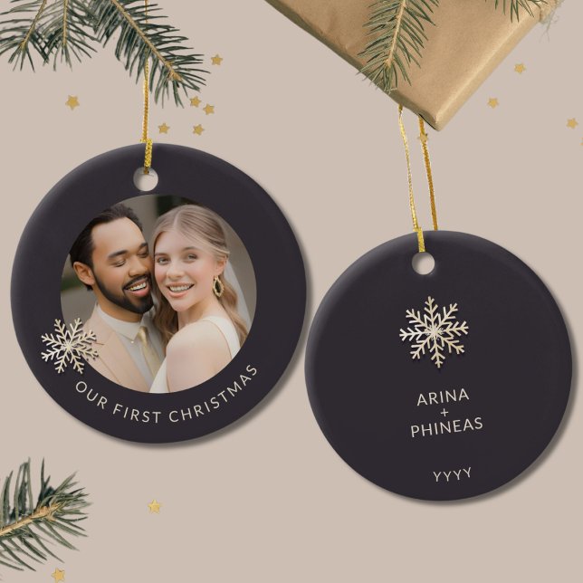 Cerâmica Primeiro Ornamento de Fotos de Natal de Newlyws (Criador carregado)
