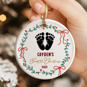Cerâmica Primeiro Ornamento de Natal com Pegada do Bebê