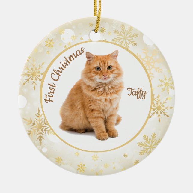 Cerâmica Primeiro Ornamento de Natal de Gato (Frente)