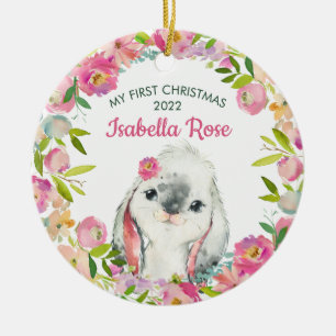 Cerâmica Primeiro Ornamento de Natal do Bebê Coelho Doce