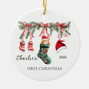 Cerâmica Primeiro Ornamento de Natal do Bebê - Urso de Tedd