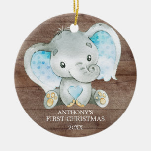 Cerâmica Primeiro Ornamento de Natal do Sweet Elephant Boy