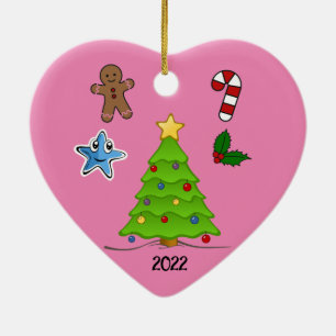 Cerâmica Primeiro Ornamento em Forma de Coração de Natal -