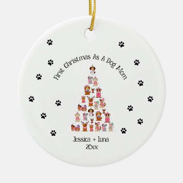 Cerâmica Primeiro Ornamento Pai de Cachorro de Natal (Frente)