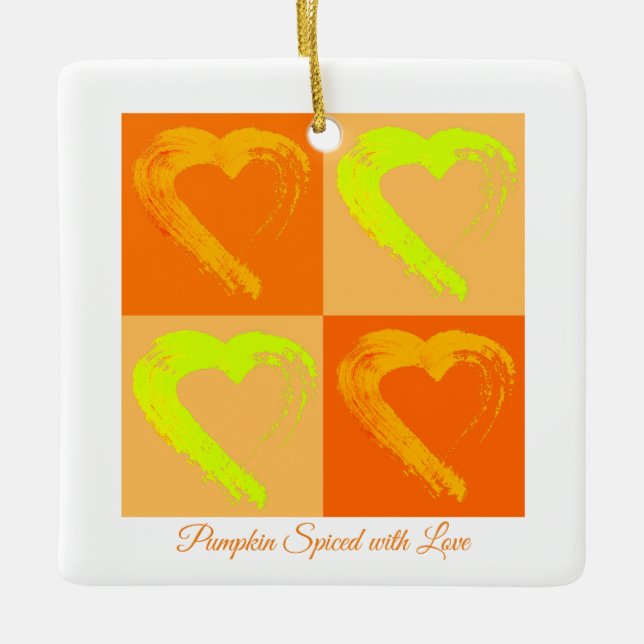Cerâmica Pumpkin Picado com Amor Corações Ornamento de Carr (Frente)
