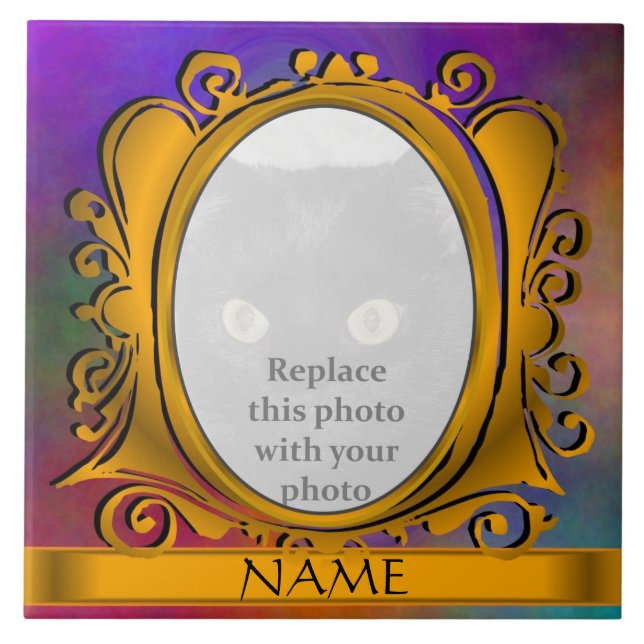 Cerâmica Quadro de Fotografias Oval Dourado Sky com Azulejo (Frente)